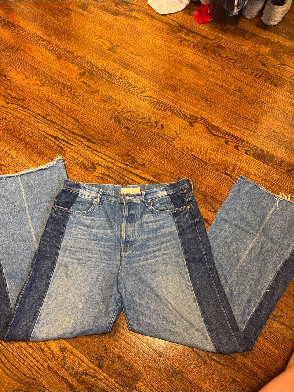 MOTHER the Tuxedo sidestepper sneak fray high rise wide leg jeans double stacked - Picture 7 of 9